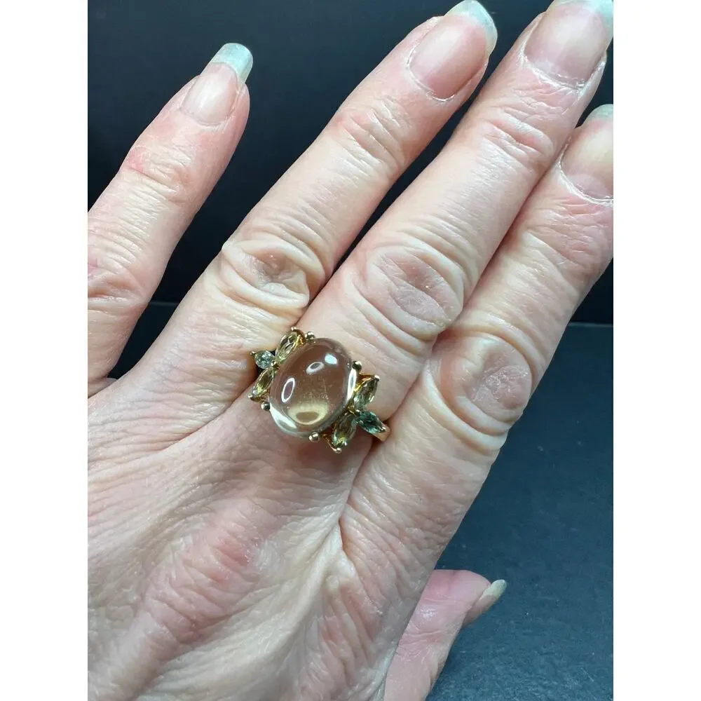 Champagne Quartz & Apatite Vermeil Ring Size 9